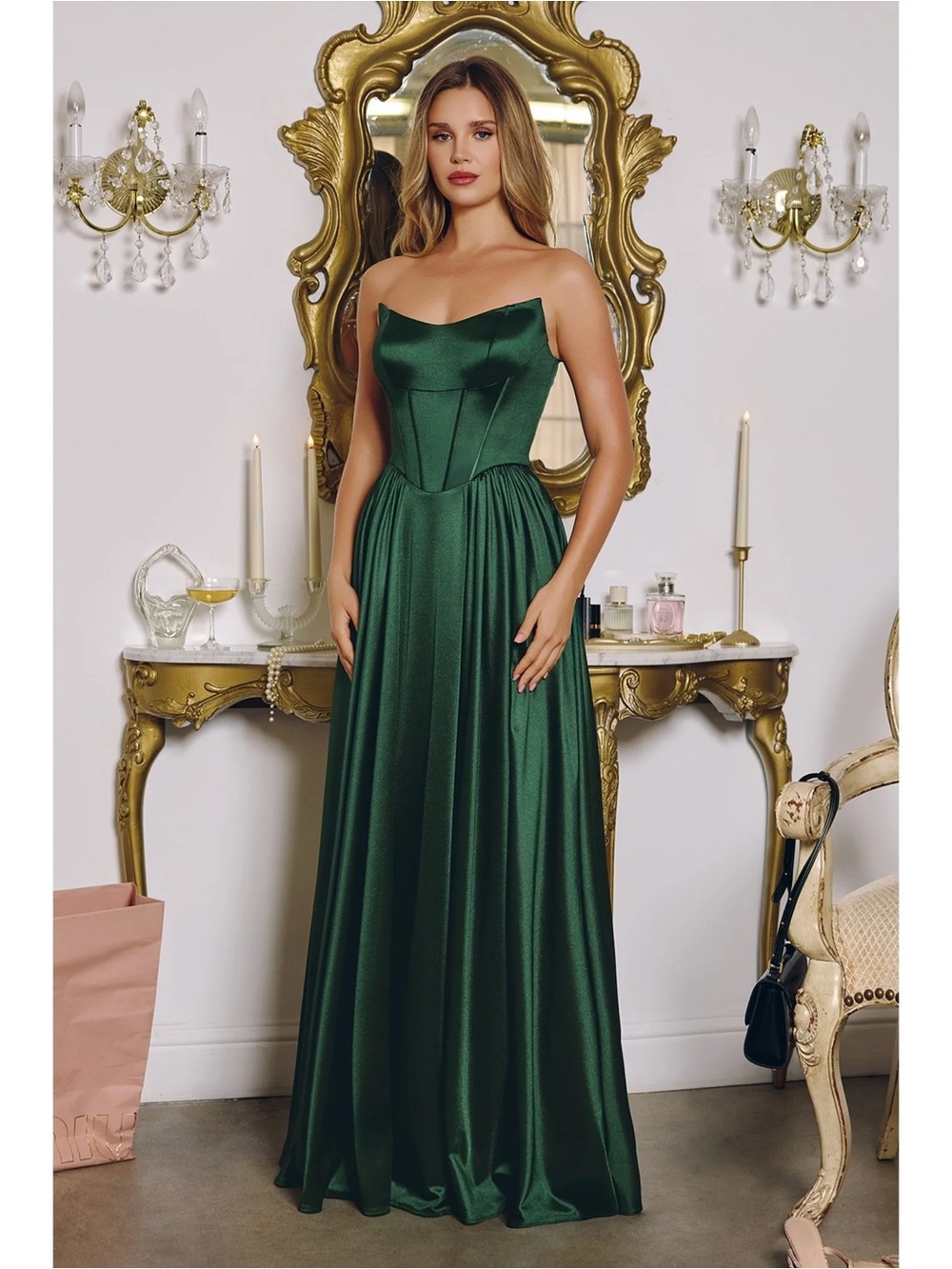 Off-Shoulder Emerald Green Velvet Gown